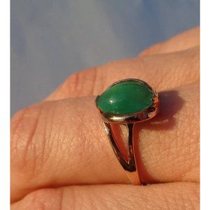 14K Gold Emerald Ring, Vintage Natural Green Emerald Ring Gemstone 1ct Size 7.25